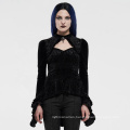 PUNK RAVE girls sexy Gothic series women long sleeve knitted bodycon velvet brocade wholesale black T-shirt